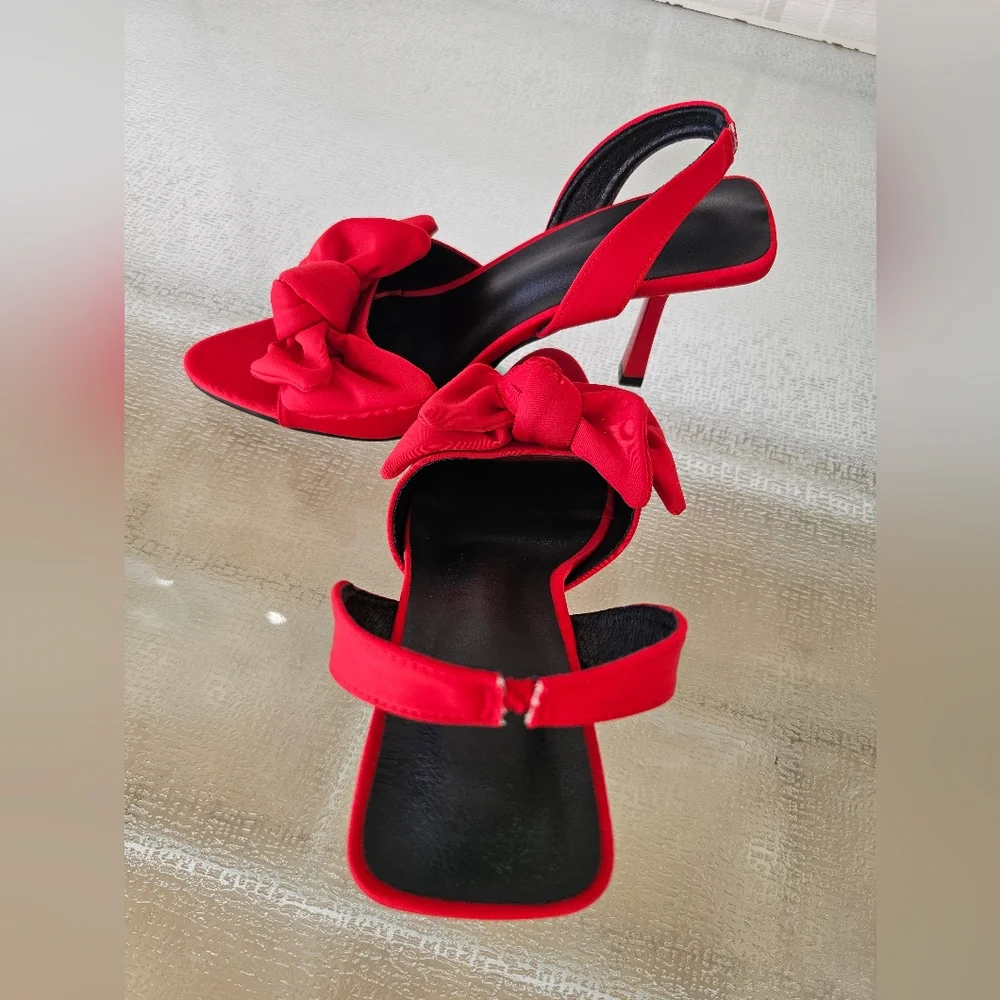 SHEIN Red Bow Slingback Heels – Chic Statement Party Stilettos Size 39